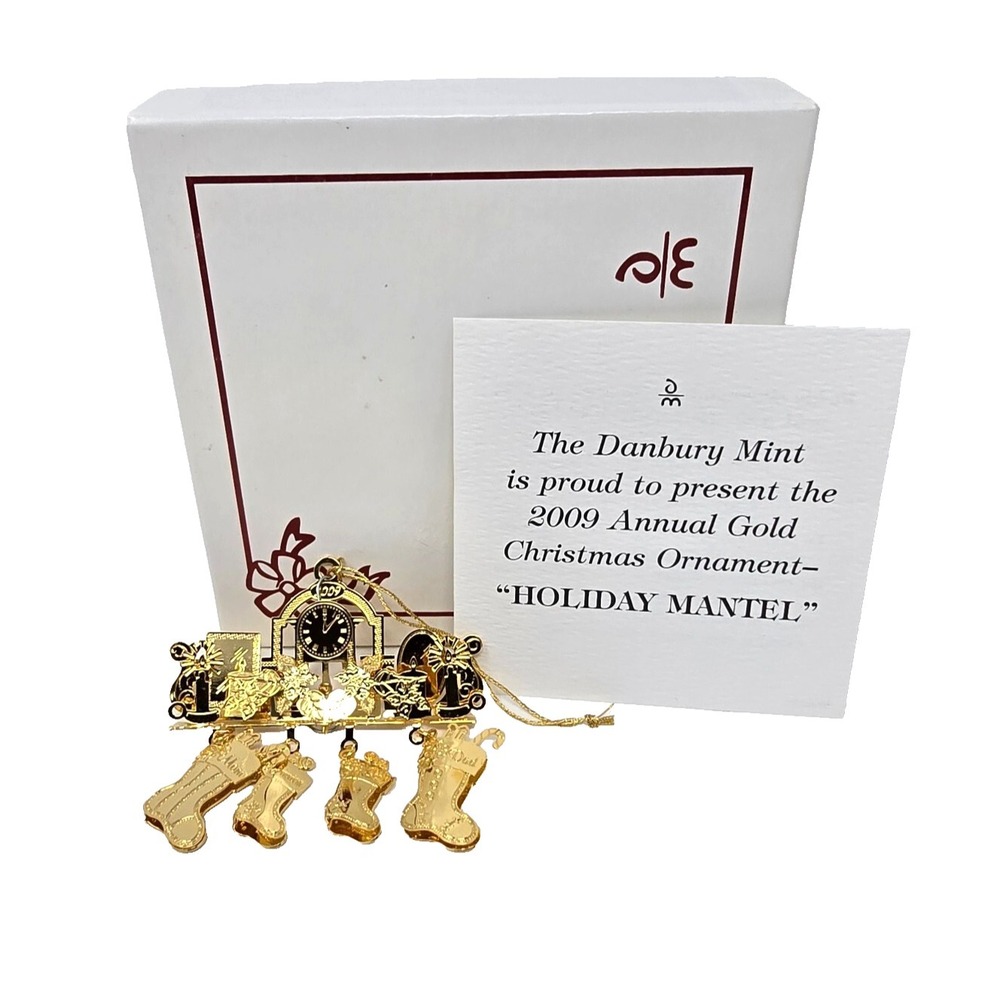 Danbury Mint 23kt Gold Plated Christmas Ornament "Holiday Mantel" 2009 Box